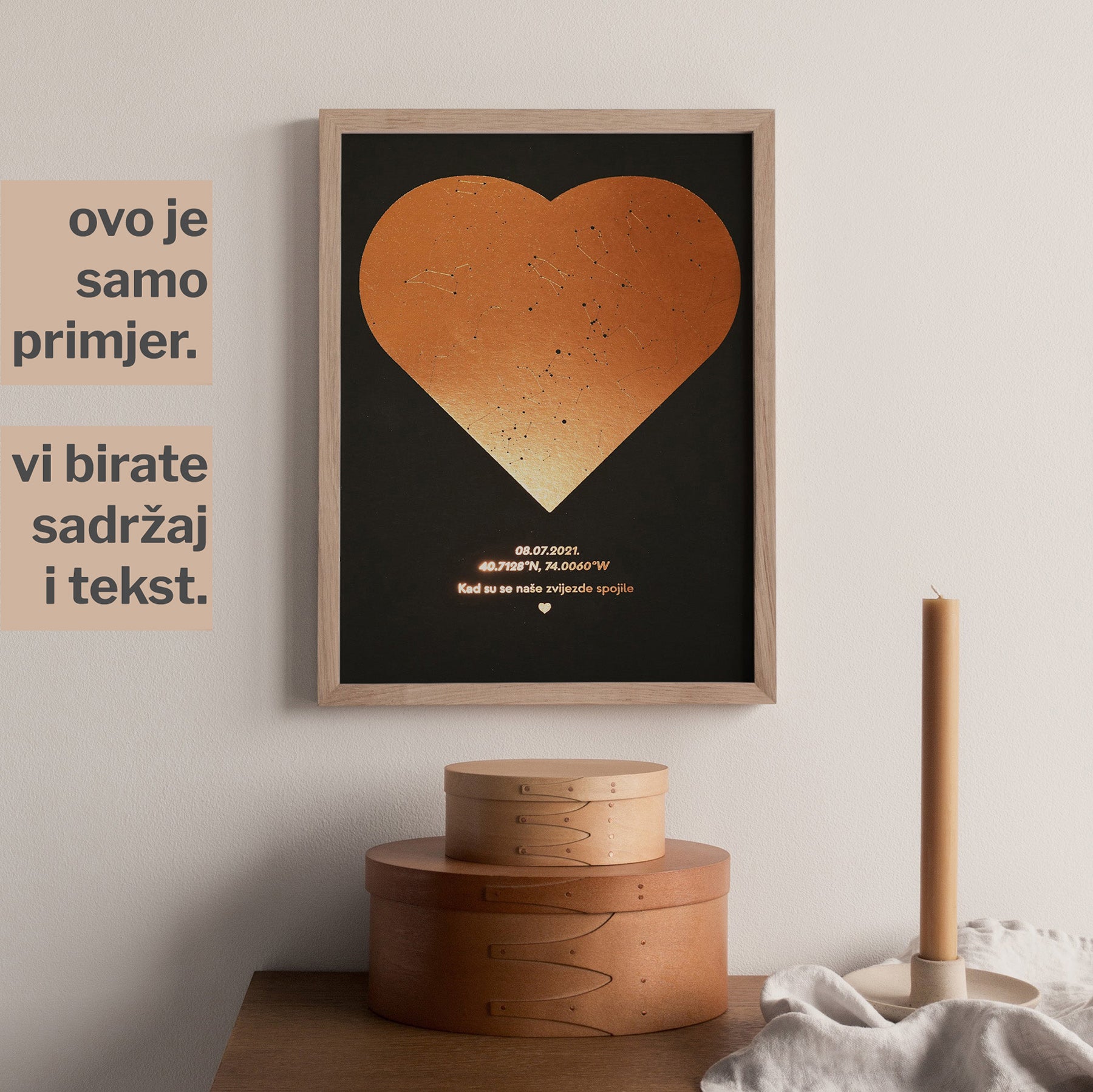 personalizirana karta zvijezda u obliku srca s metalnom folijom