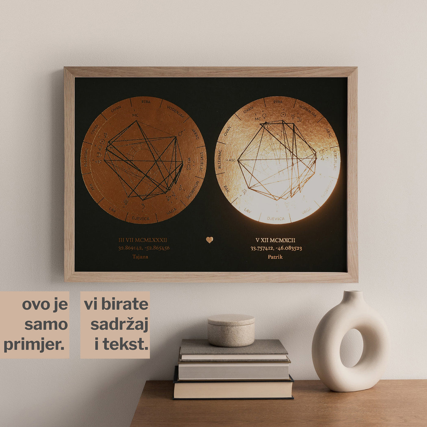 dvije natalne karte jedna pored druge print personalizirani print s metalnom folijom