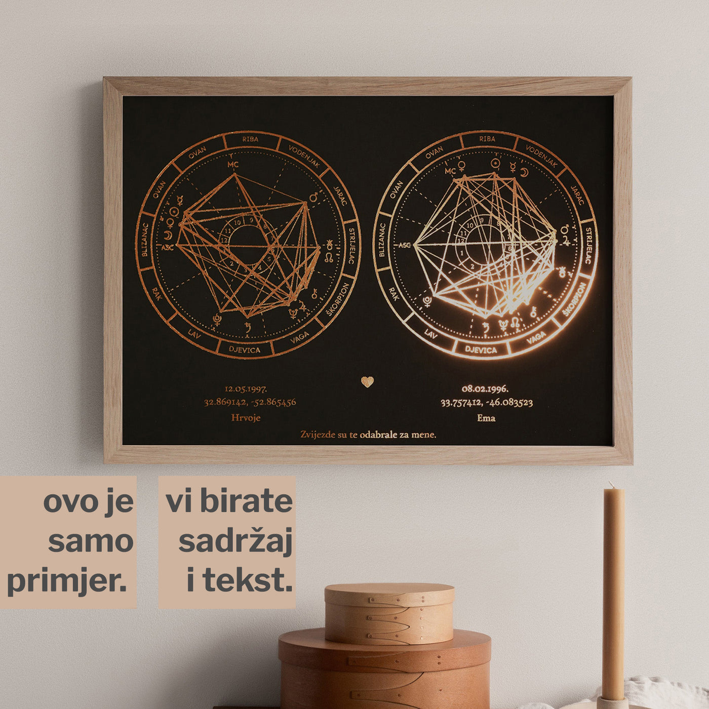 dvije personalizirane natalne karte print s metalnom folijom