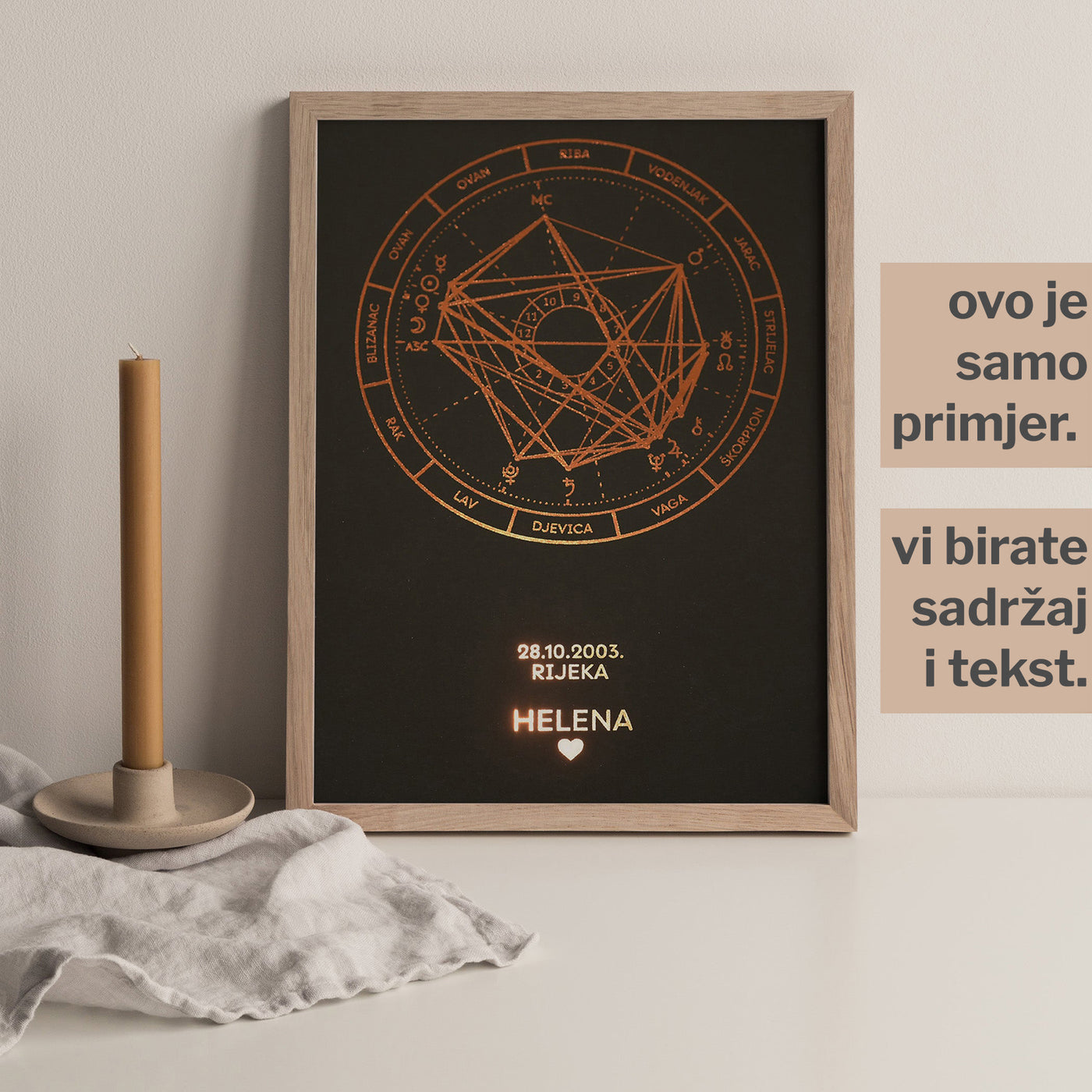 personalizirana natalna karta s mjestom rođenja i metalnom folijom