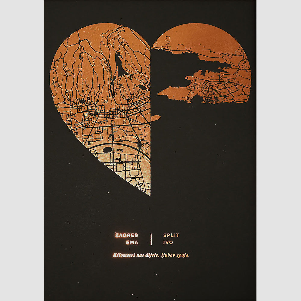 karta u obliku srca podijeljena na dva dijela