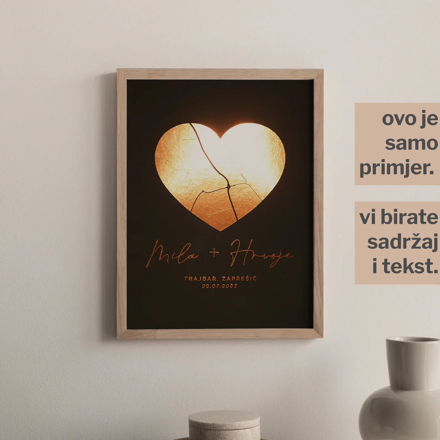 personalizirana karta u obliku srca za parove i metalnom folijom