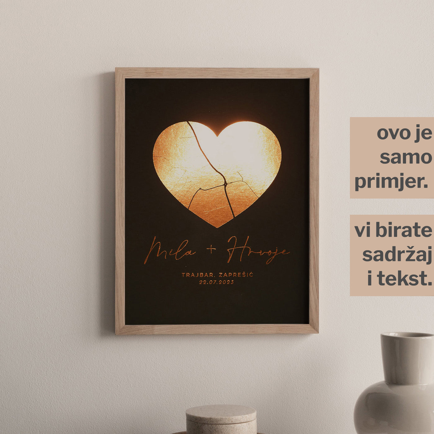 personalizirana karta u obliku srca s metalnom folijom