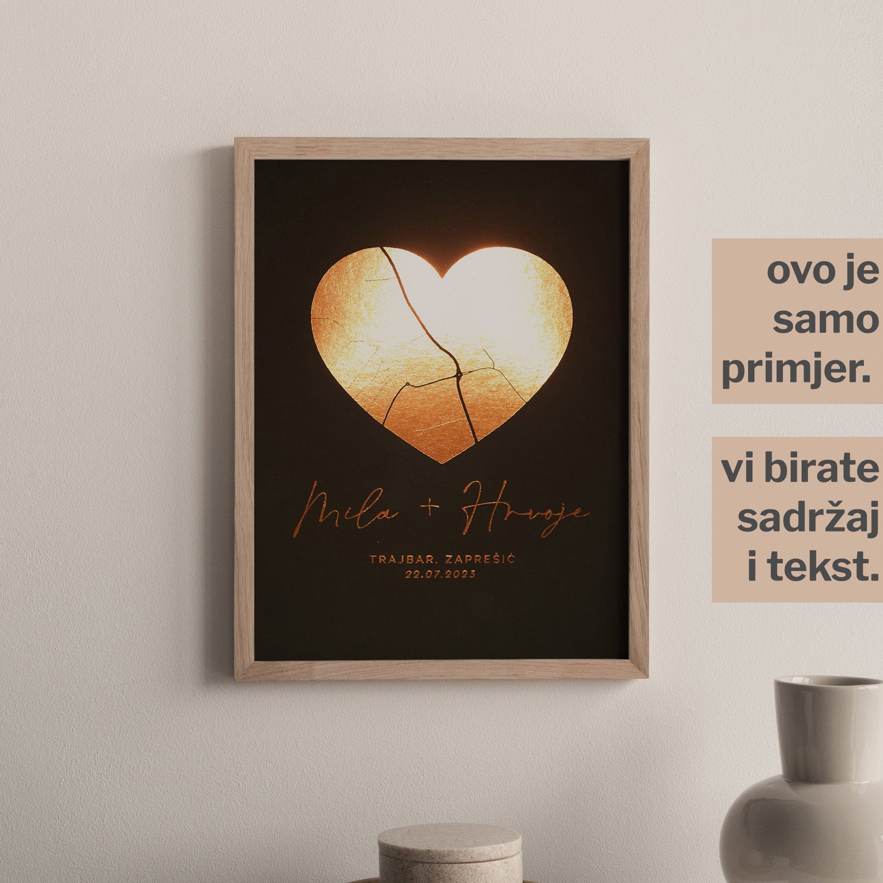 personalizirana karta u obliku srca s metalnom folijom