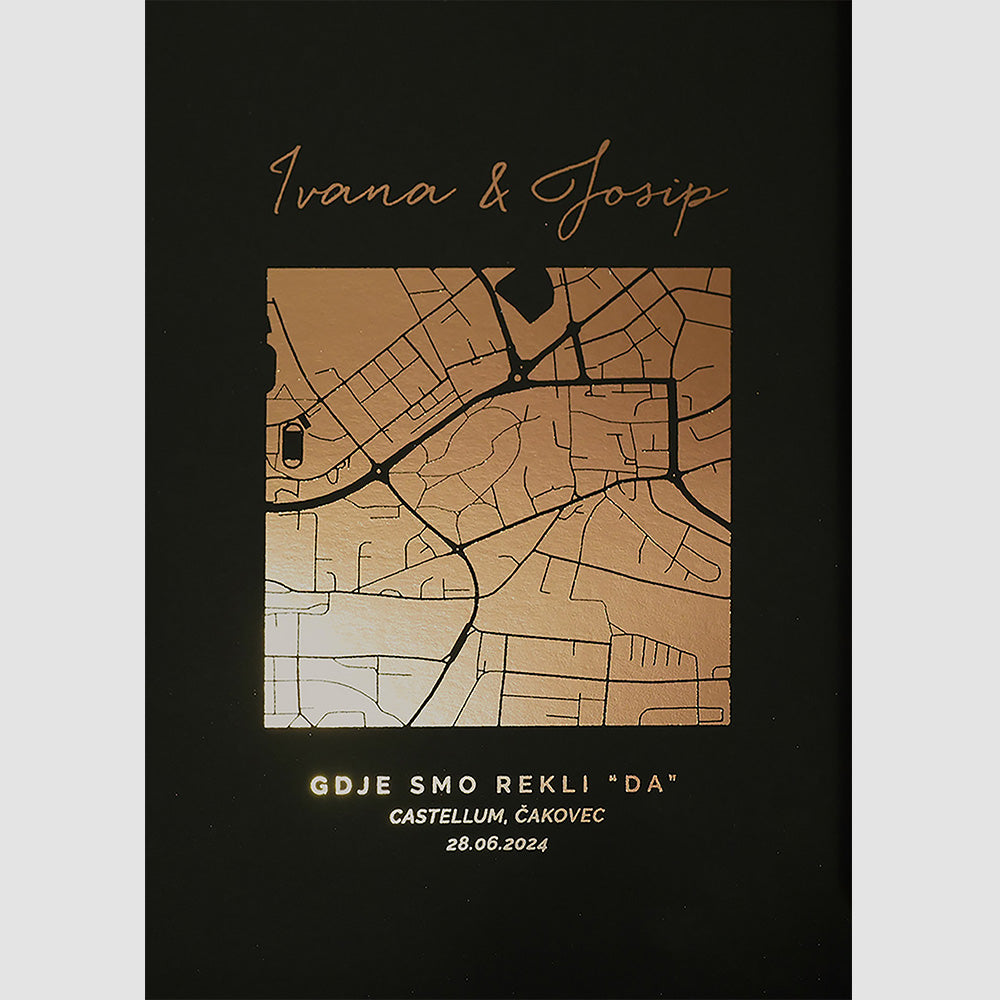 karta u obliku kvadrata gdje smo se vjenčali s metalnom folijom