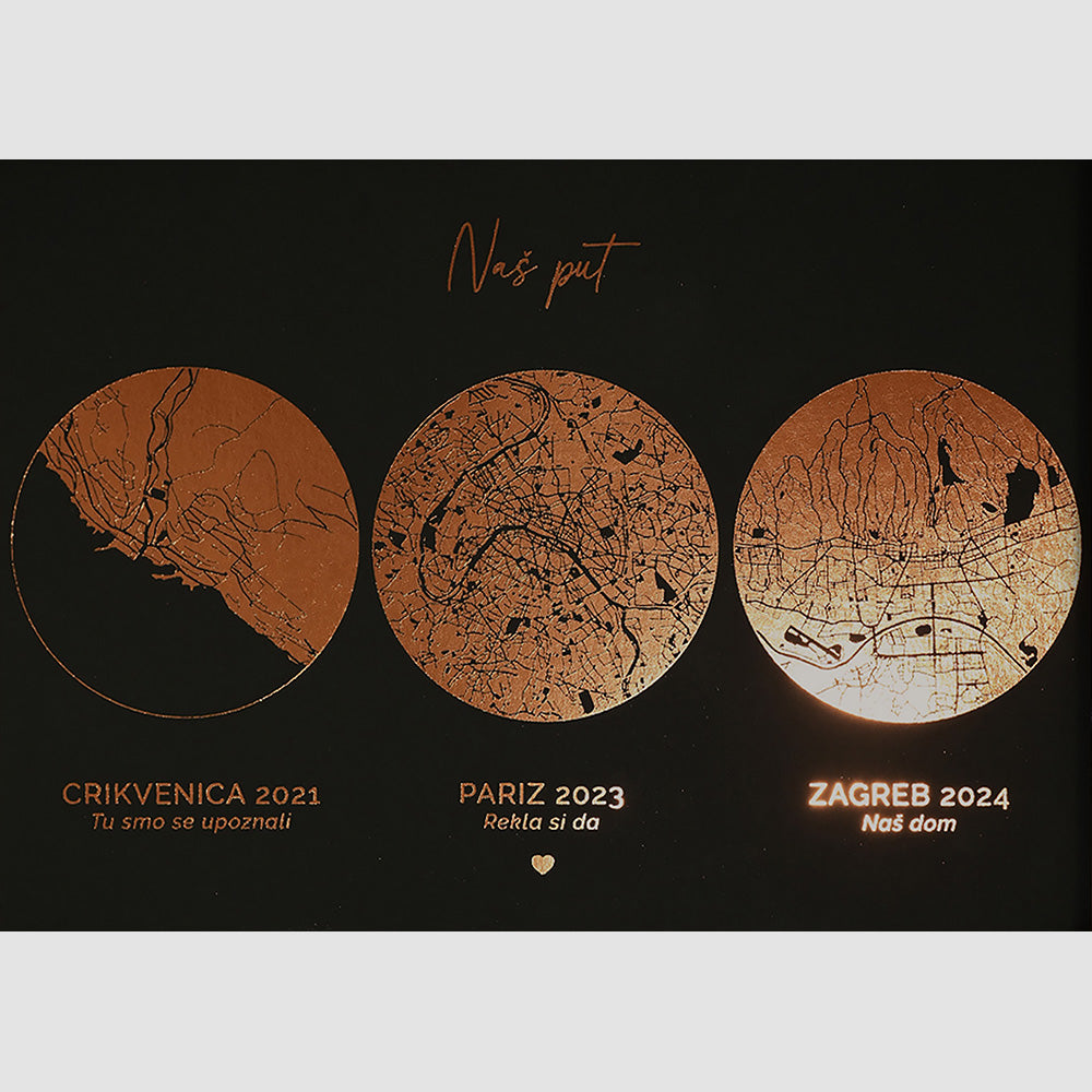 karta u obliku kruga s tri dijela s metalnom folijom