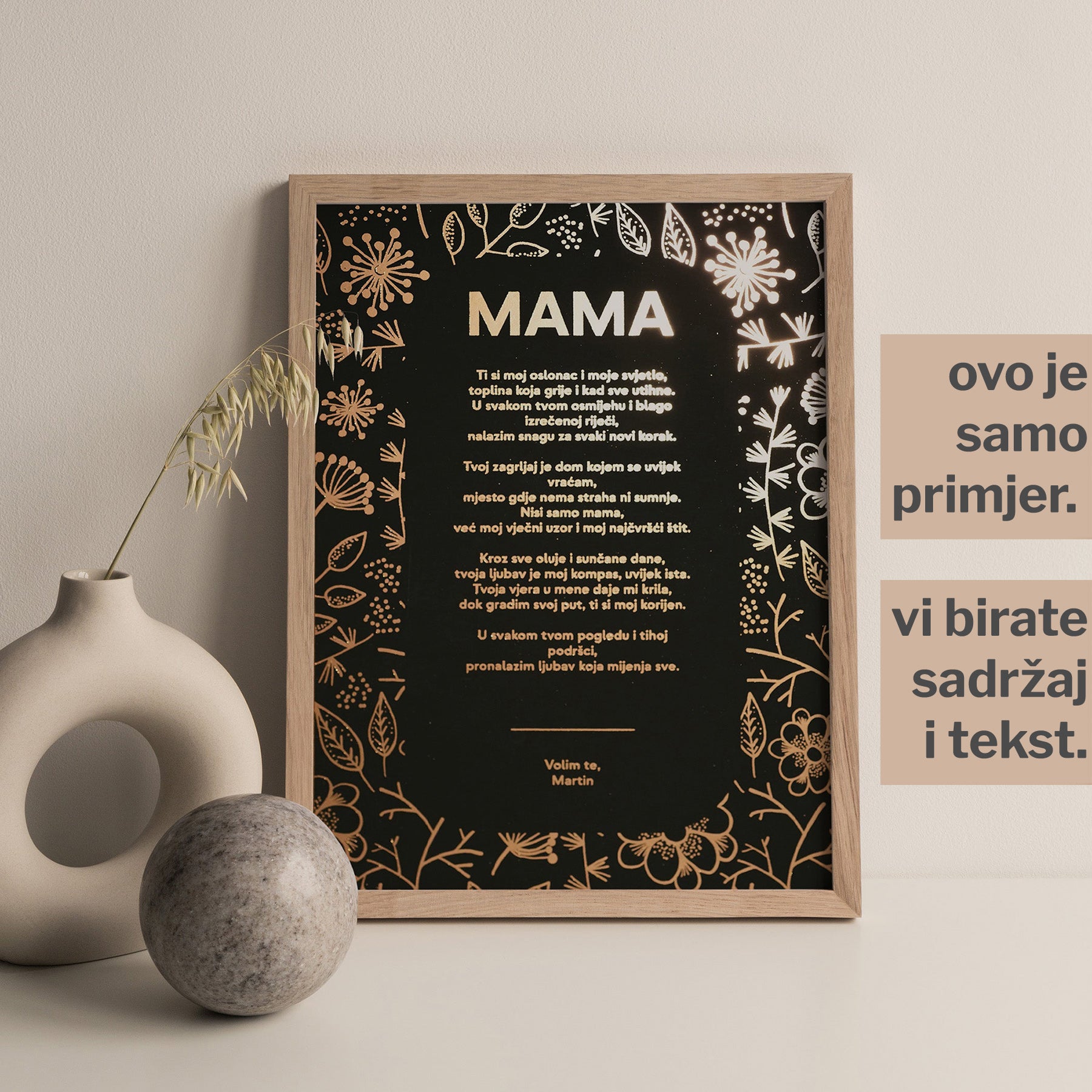personalizirani poster za mamu s pjesmom i cvjetnim reljefom s metalnom folijom