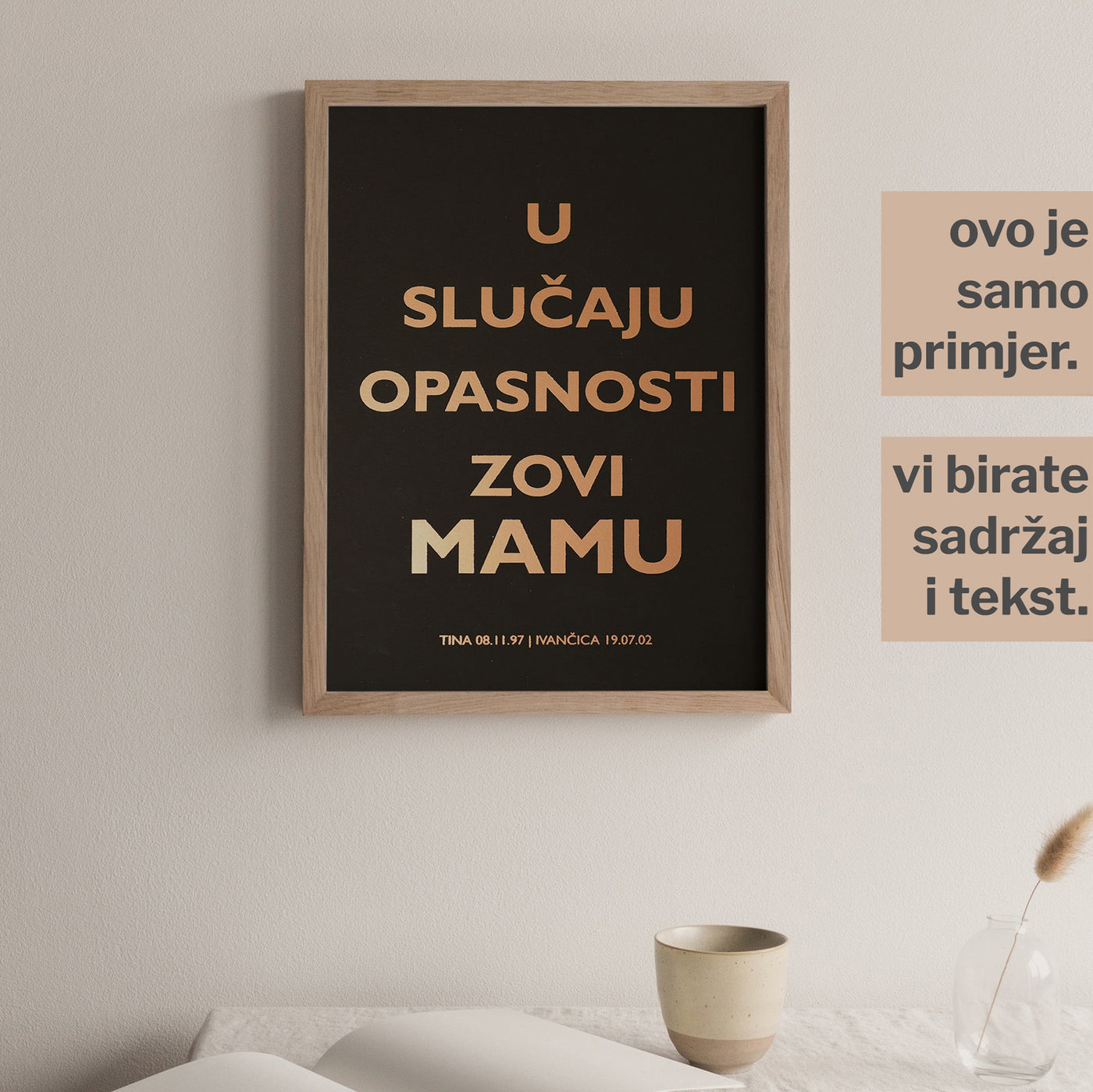 u slučaju opasnosti zovi mamu personalizirani print s metalnom folijom