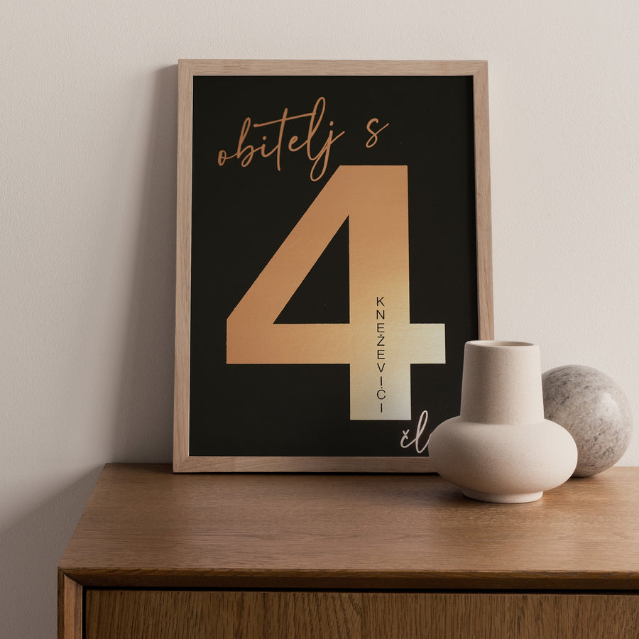 obitelj s 4 člana personalizirani print s metalnom folijom