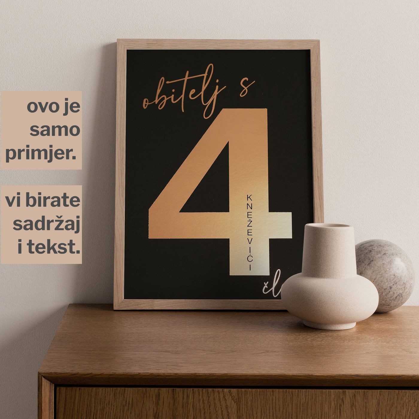 obitelj s 4 člana personalizirani print s metalnom folijom