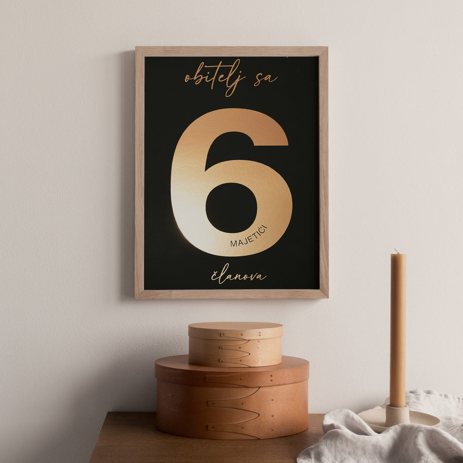 obitelj s 6 članova personalizirani print s metalnom folijom