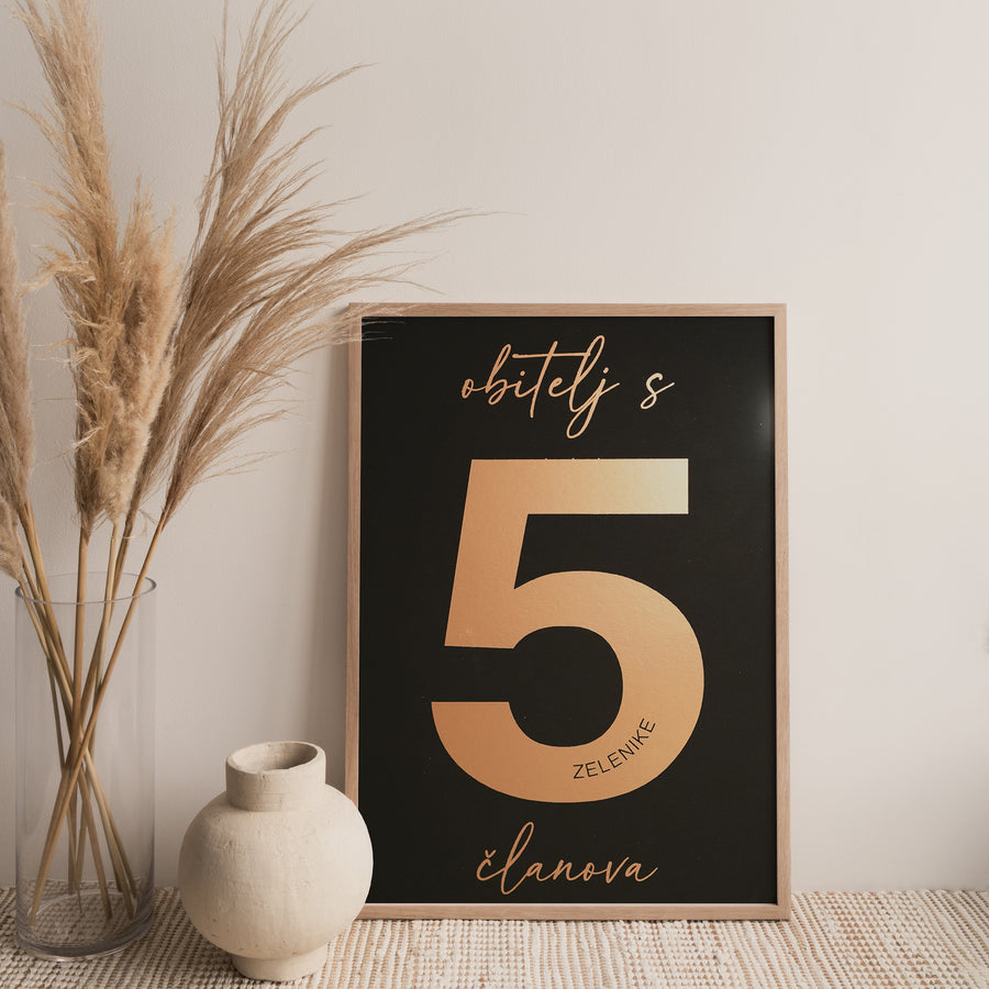 obitelj s 5 članova personalizirani print s metalnom folijom