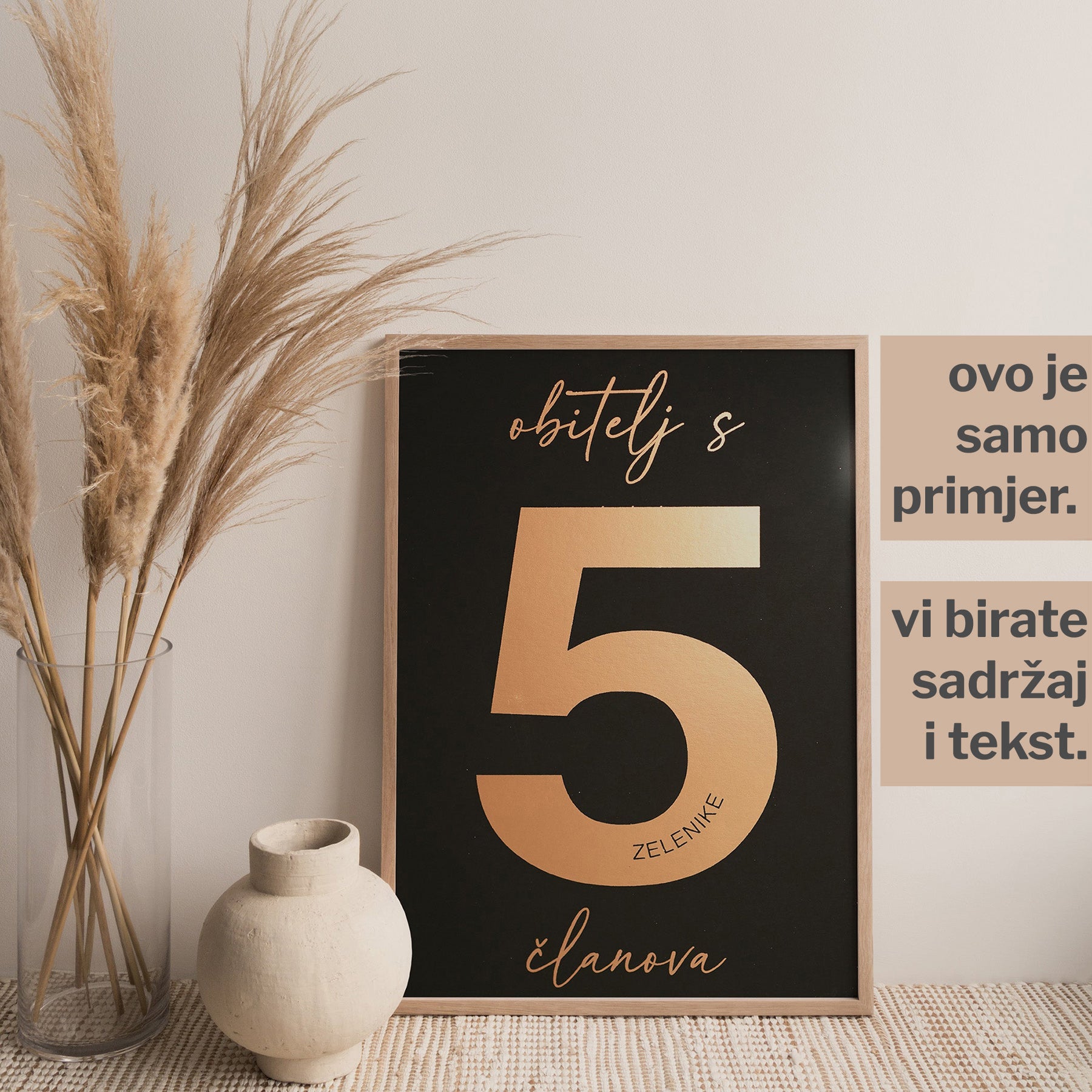 obitelj s 5 članova personalizirani print s metalnom folijom