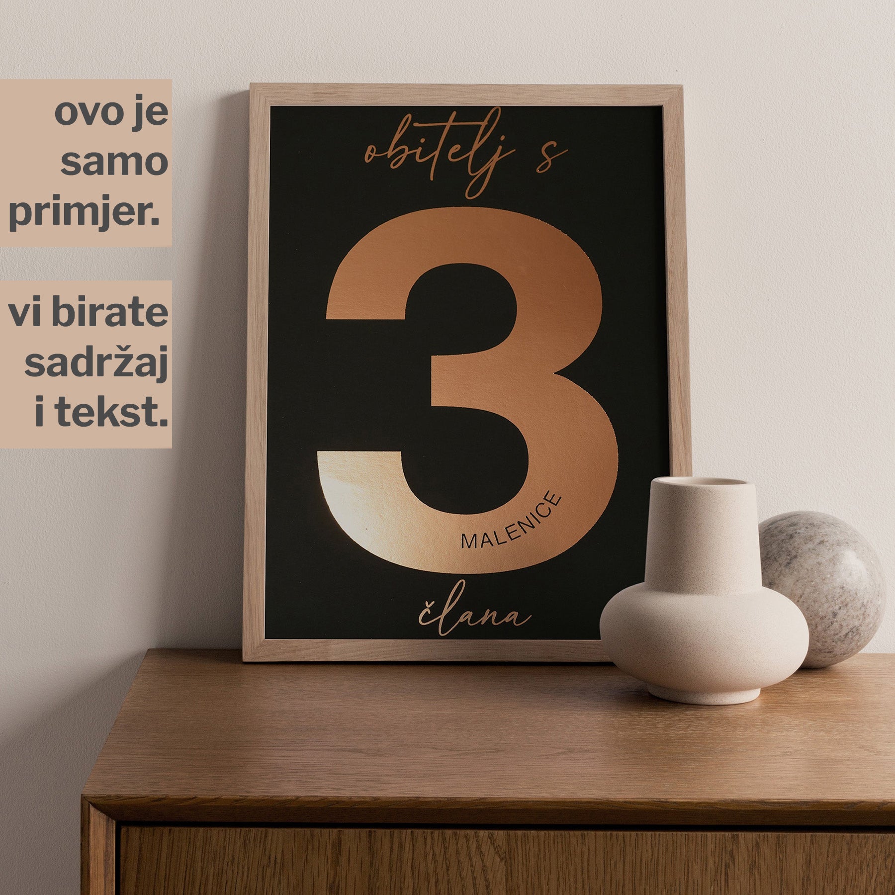 obitelj s 3 člana personalizirani print s metalnom folijom