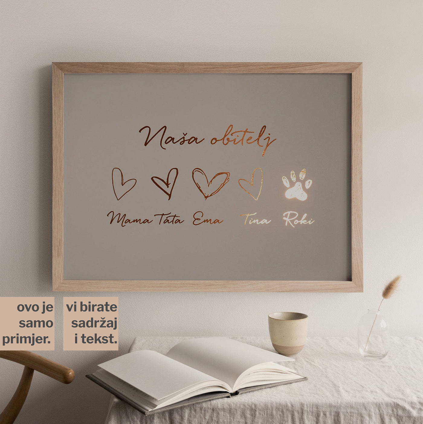 naša obitelj s članovima personalizirani print s metalnom folijom