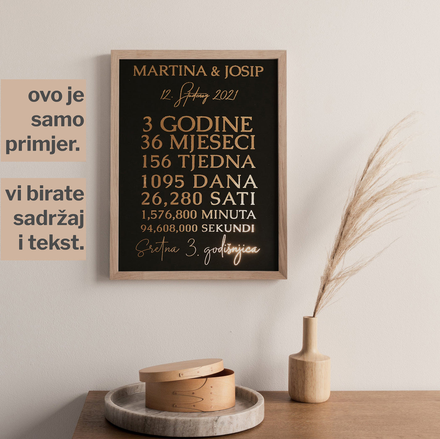 personalizirani poklon za 3. godišnjicu s metalnom folijom