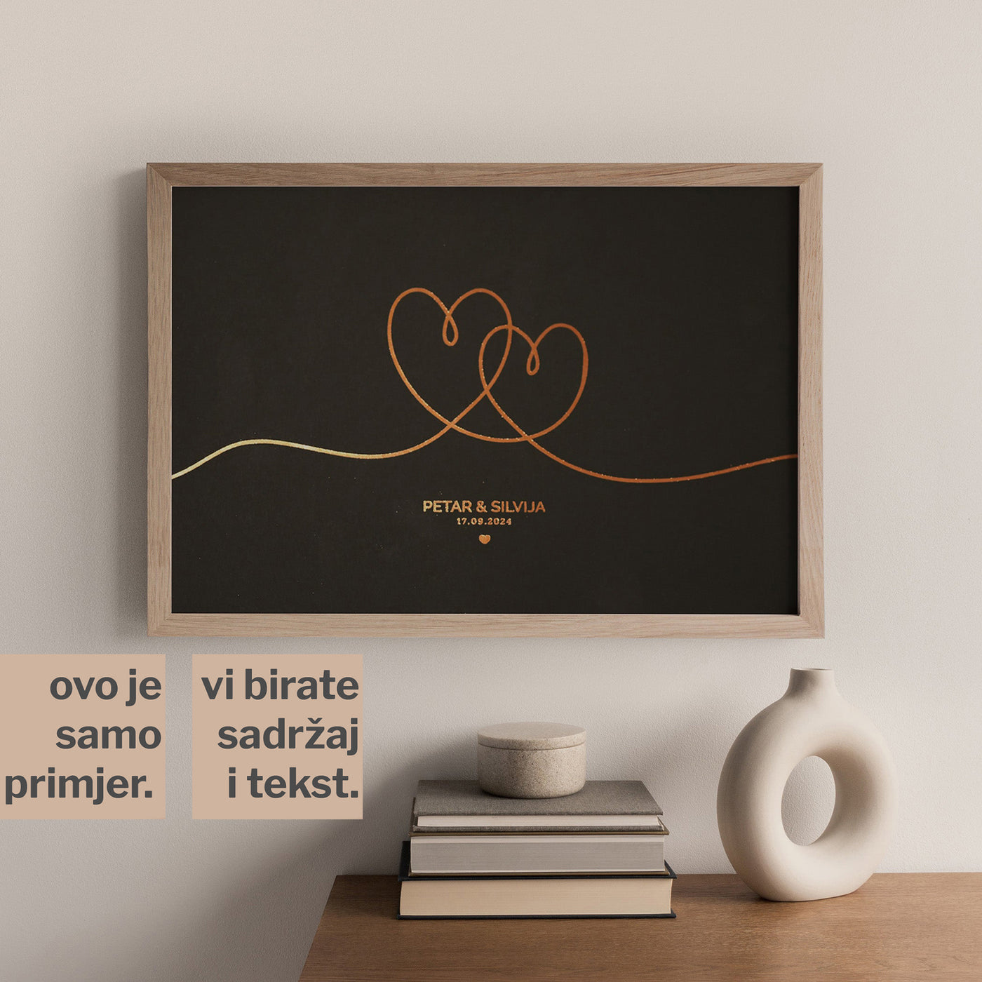 obris dva srca personalizirani print s metalnom folijom