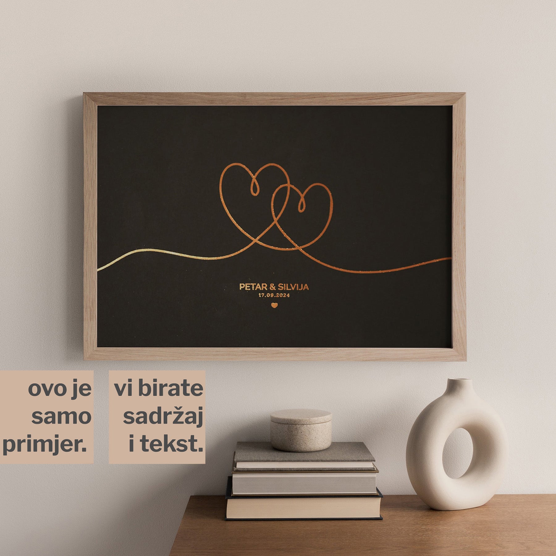 obris dva srca personalizirani print s metalnom folijom
