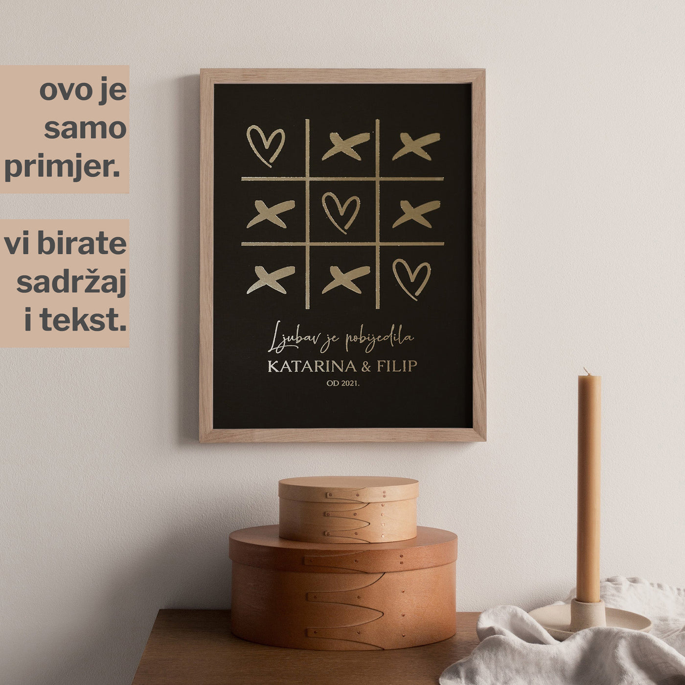 križić kružić. ljubav personalizirani print za parove s metalnom folijom