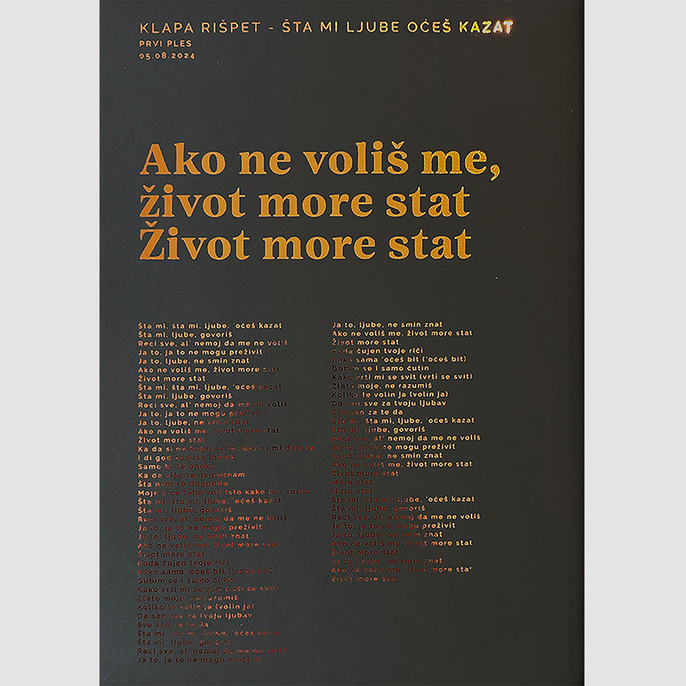 personalizirani tekst pjesme s omiljenim citatom i metalnom folijom