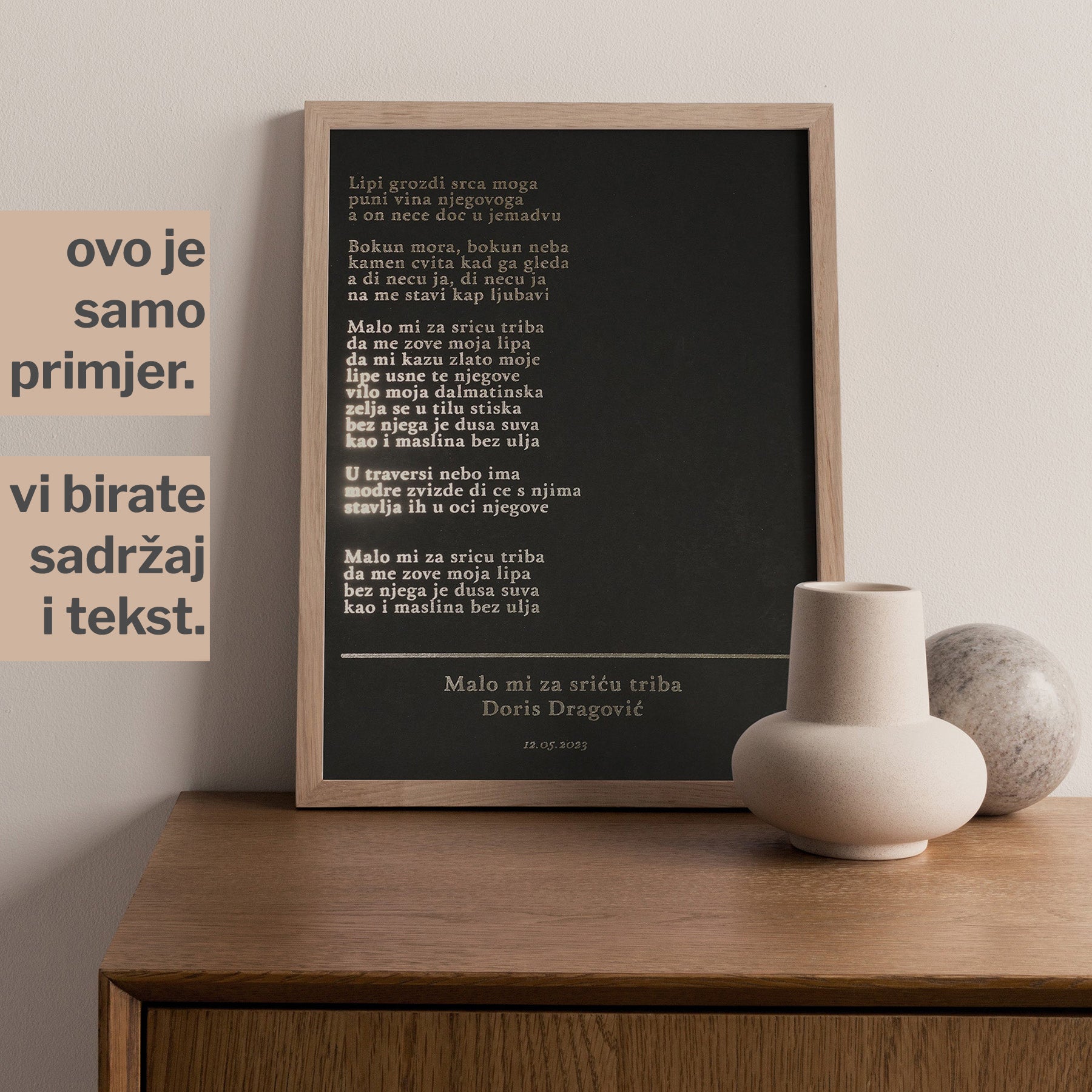 personalizirani poster omiljene pjesme sa zlatnom folijom