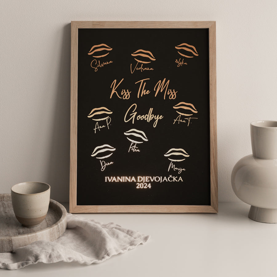 kiss the miss goodbye personalizirani poklon za djevojačku večer s metalnom folijom