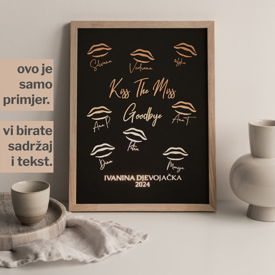 kiss the miss goodbye personalizirani poklon za djevojačku večer s metalnom folijom