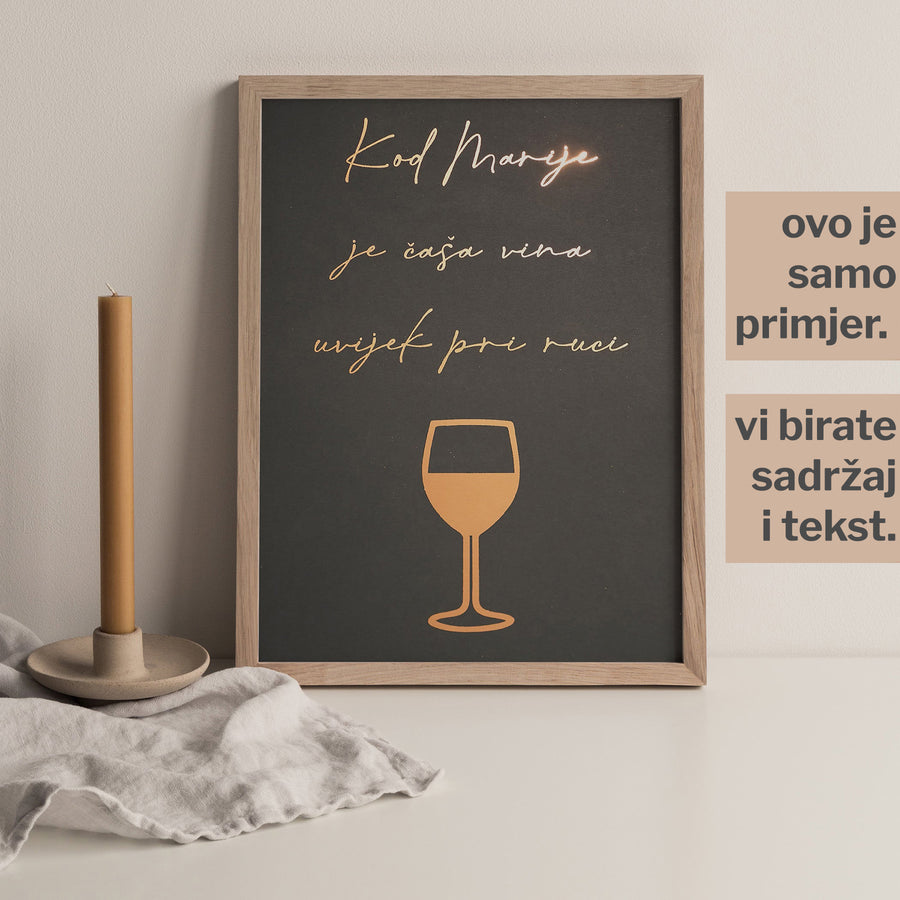 čaša vina personalizirani print za kuhinju s metalnom folijom