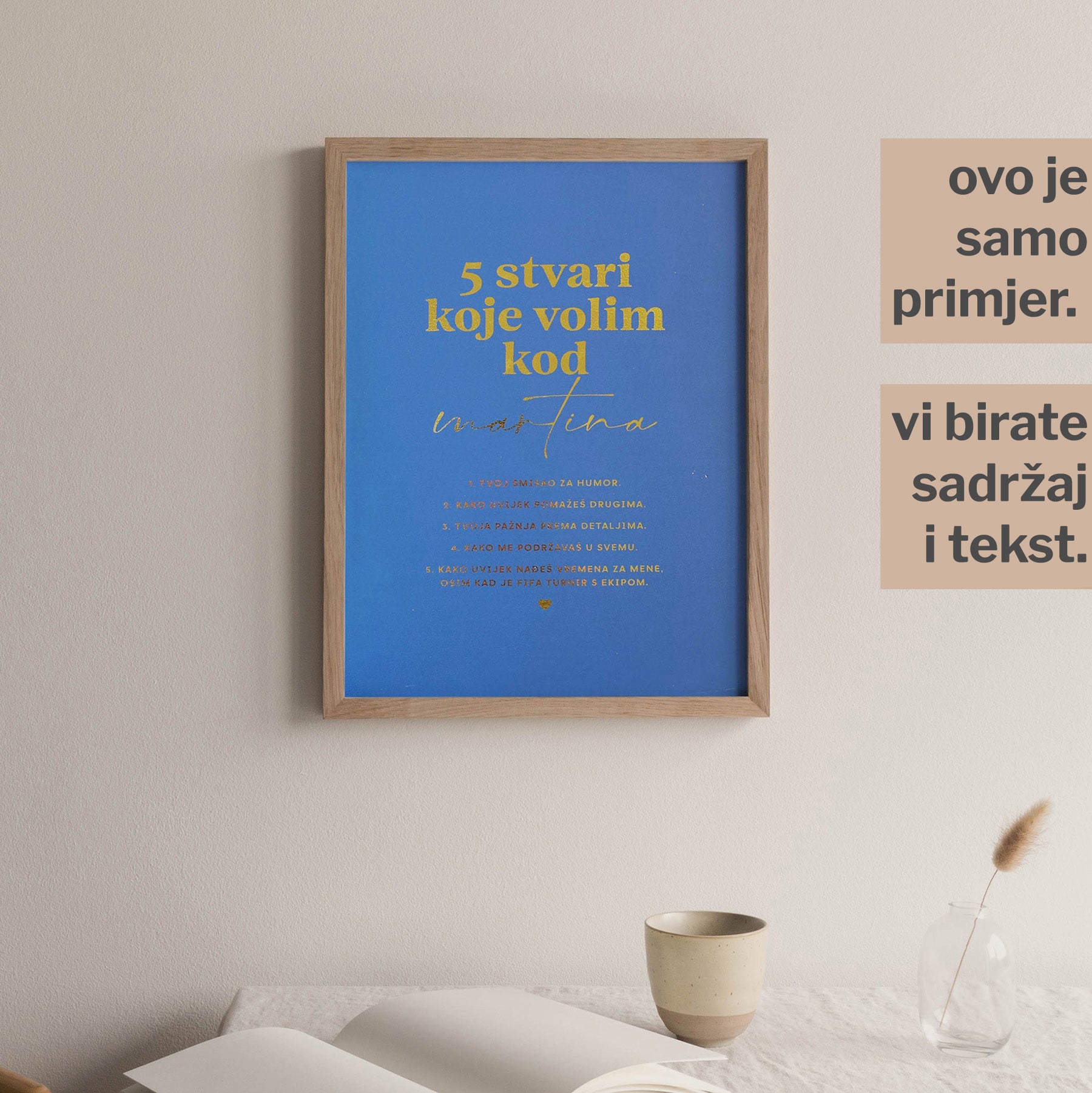 5 stvari koje volim kod tebe personalizirani print s metalnom folijom