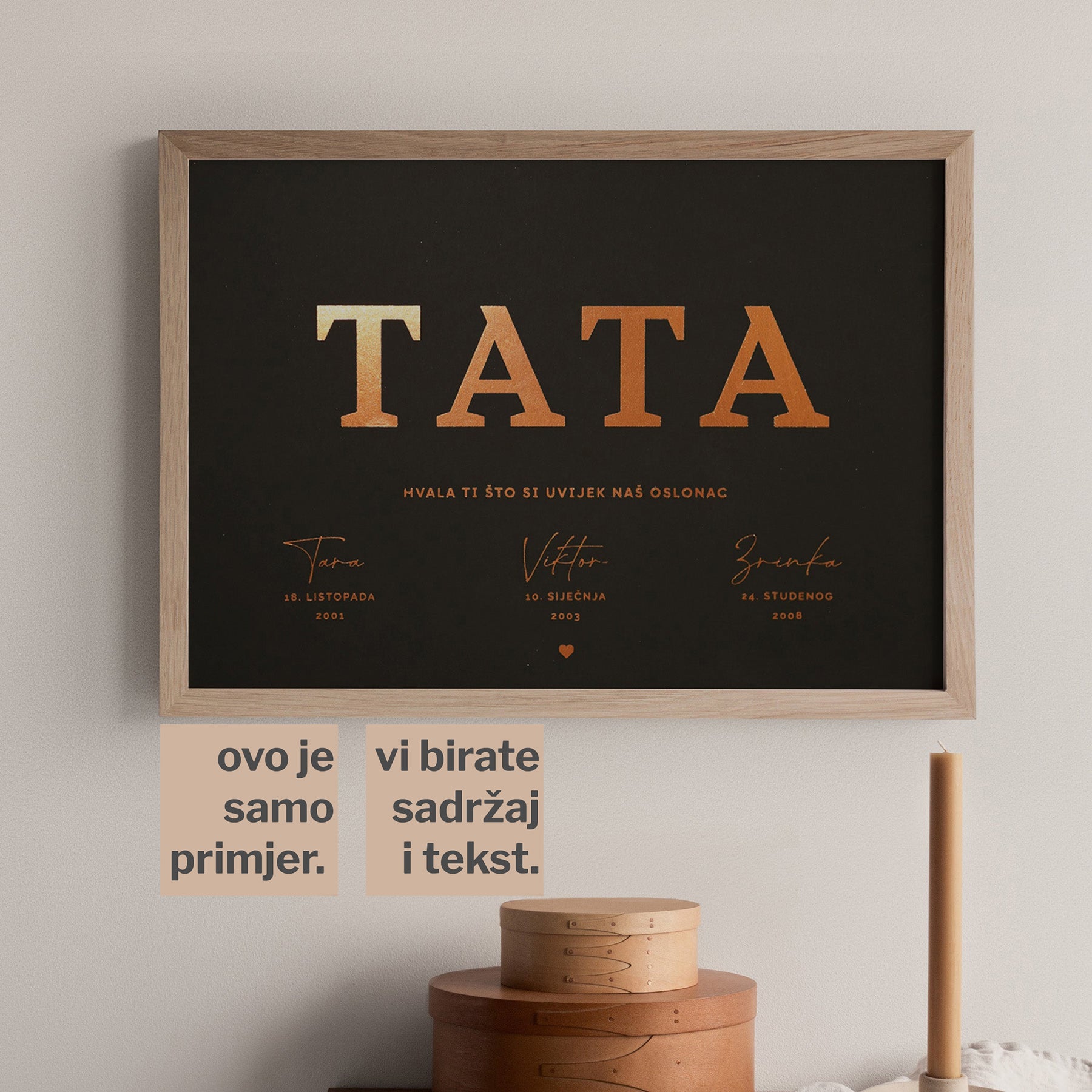 tata i članovi obitelji vodoravni personalizirani print s metalnom folijom