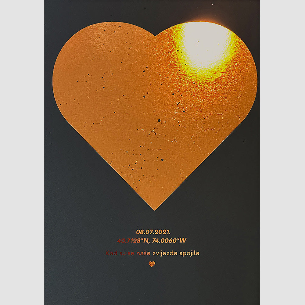 karta zvijezda u obliku srca s metalnom folijom