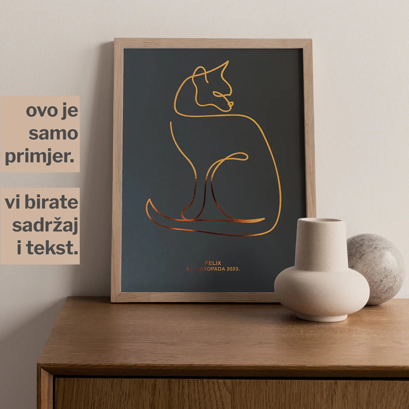 obris mačke personalizirani print s metalnom folijom