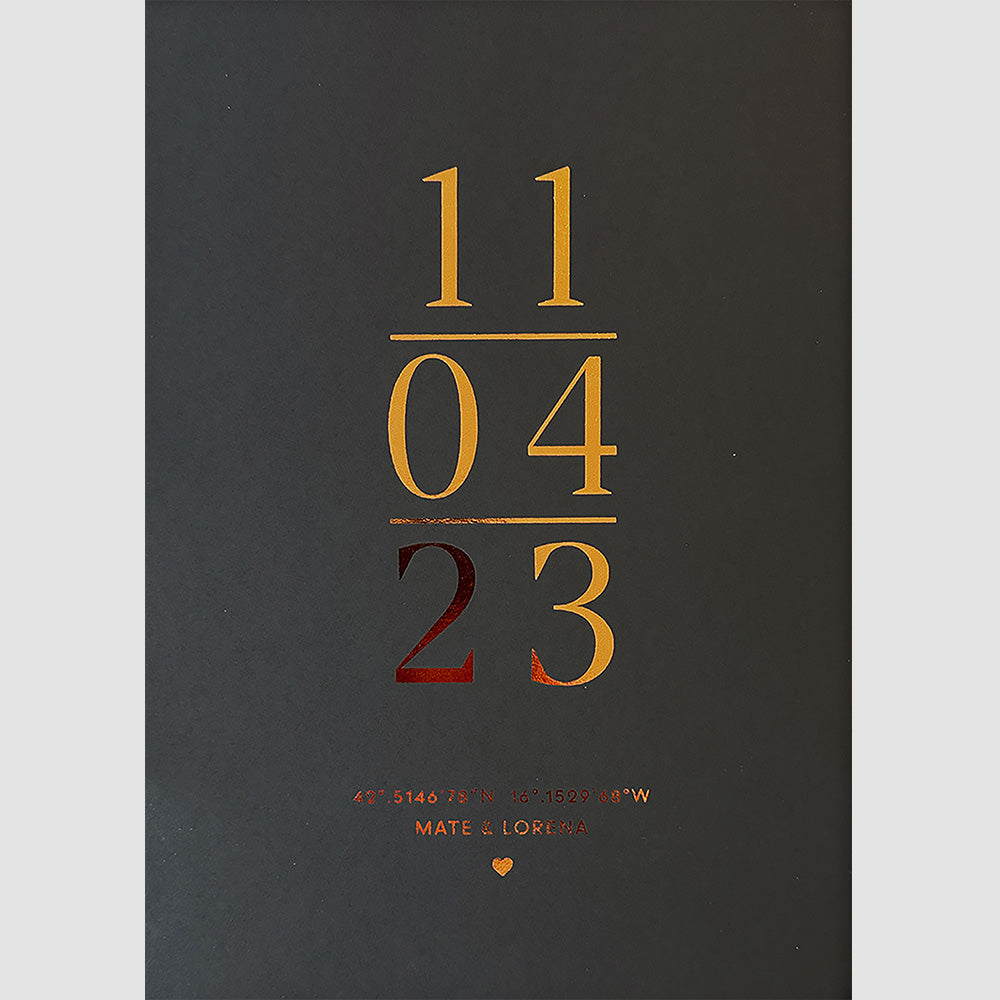 personalizirani datum rođenja obljetnice ili zaruka s metalnom folijom