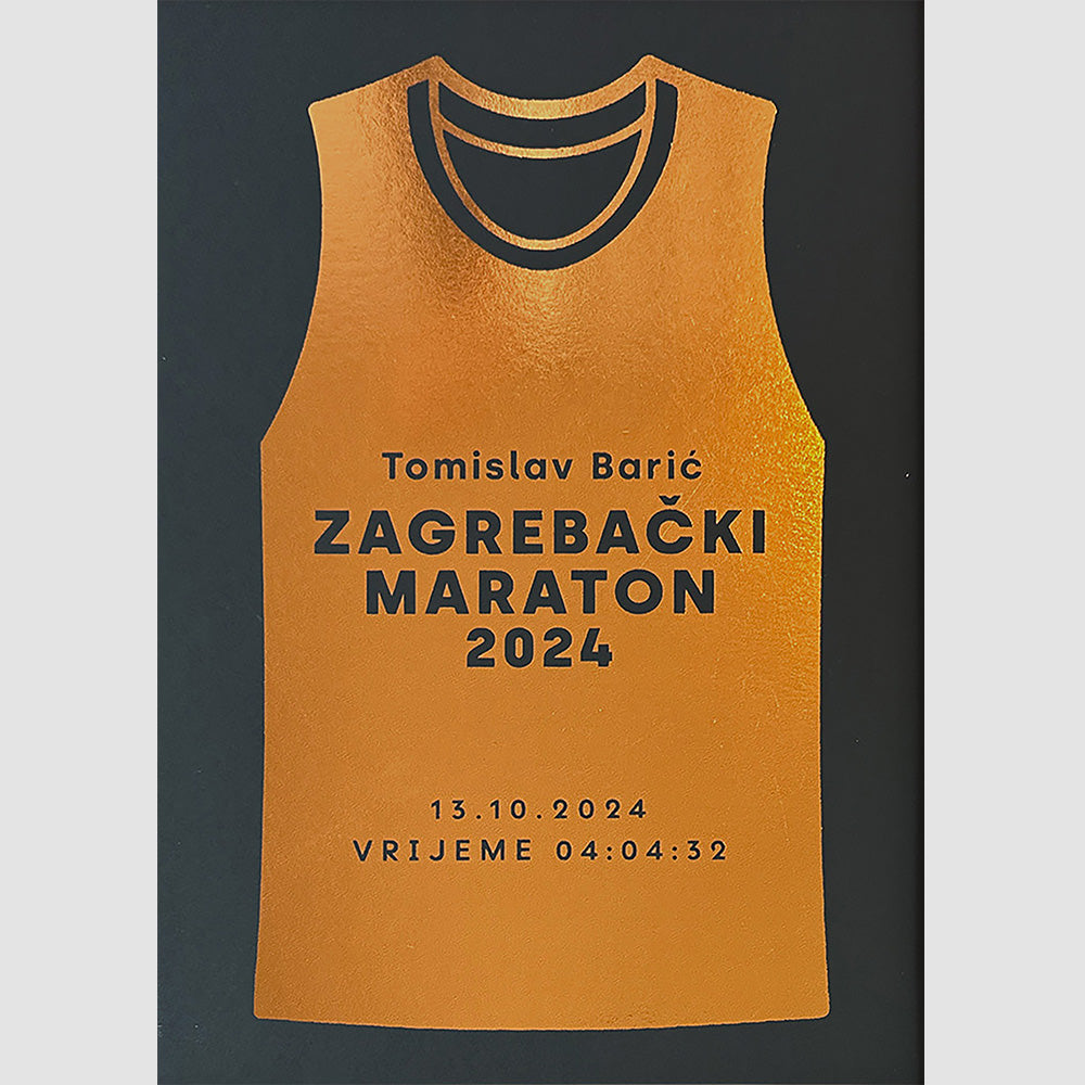personalizirani print za završetak maratona s metalnom folijom