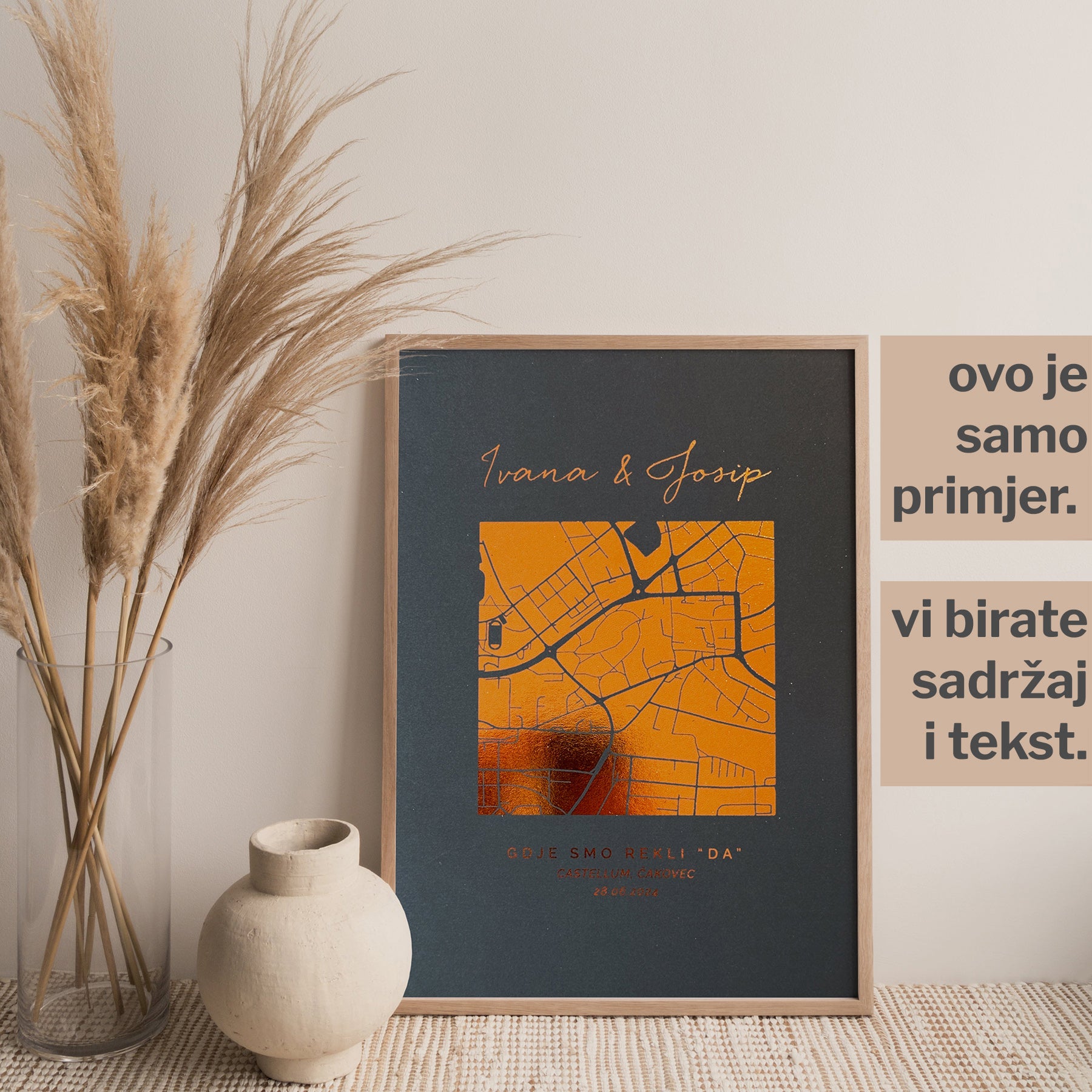 karta mjesta gdje smo se vjenčali s metalnom folijom