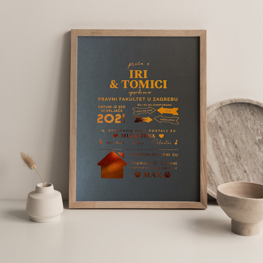 naša priča. personalizirani print s metalnom folijom
