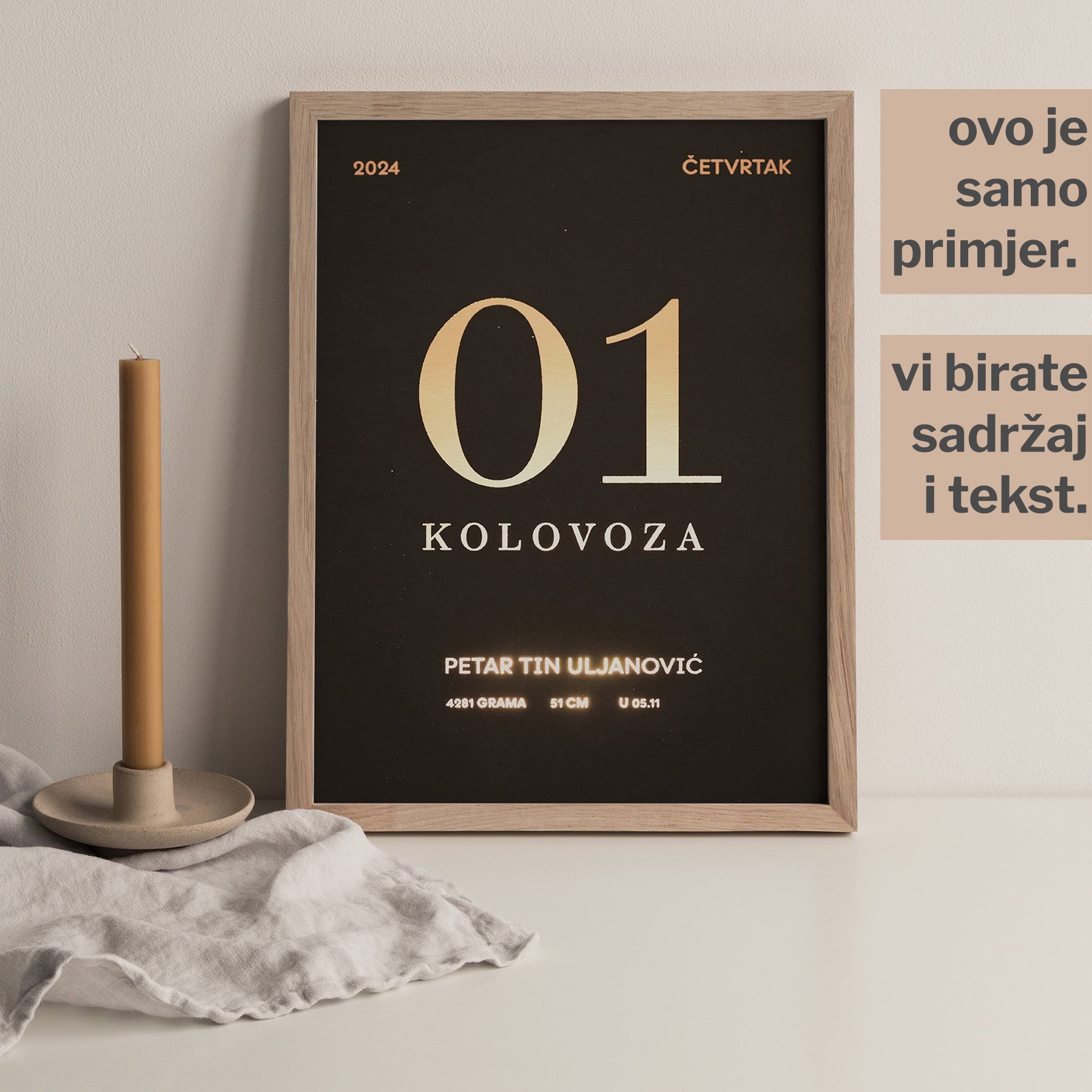 personalizirani datum i detalji bebe personalizirani print s metalnom folijom