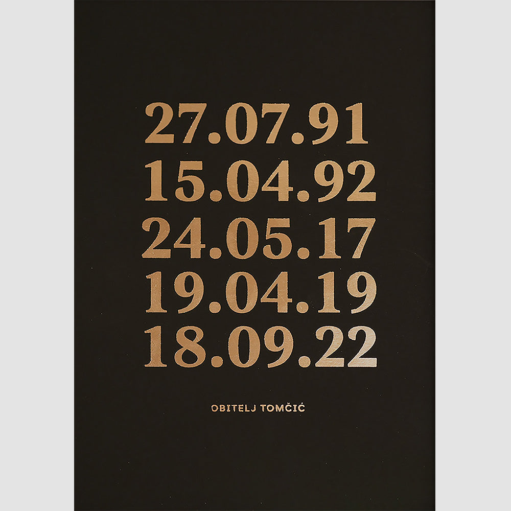 personalizirani datumi rođenja članova obitelji s metalnom folijom