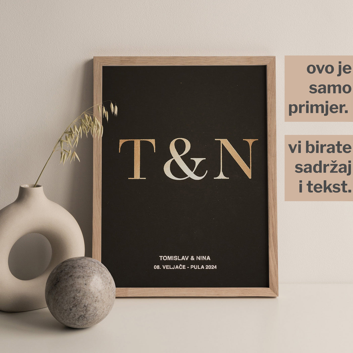 inicijali personalizirani poklon za parove s metalnom folijom