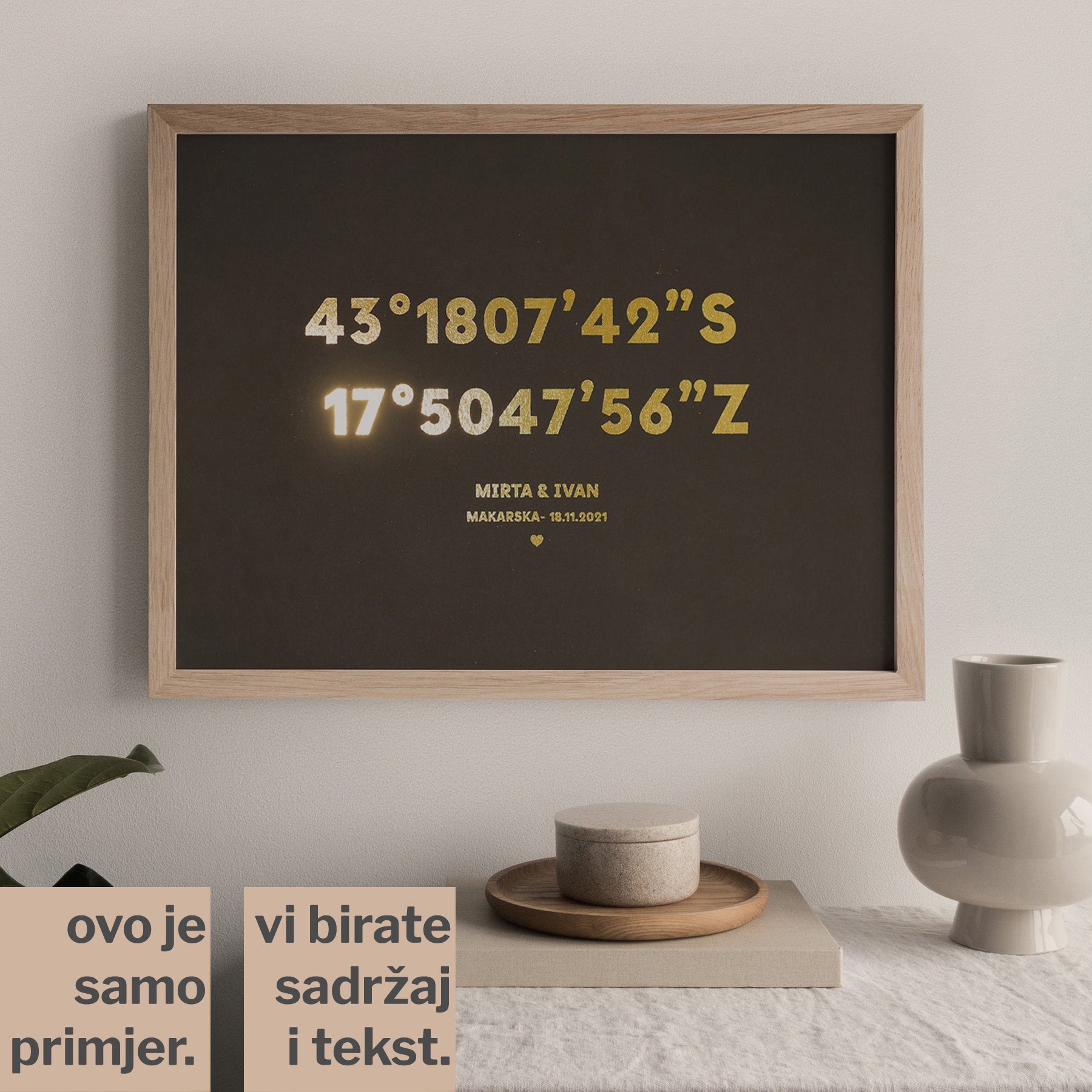 koordinate mjesta personalizirani print s metalnom folijom