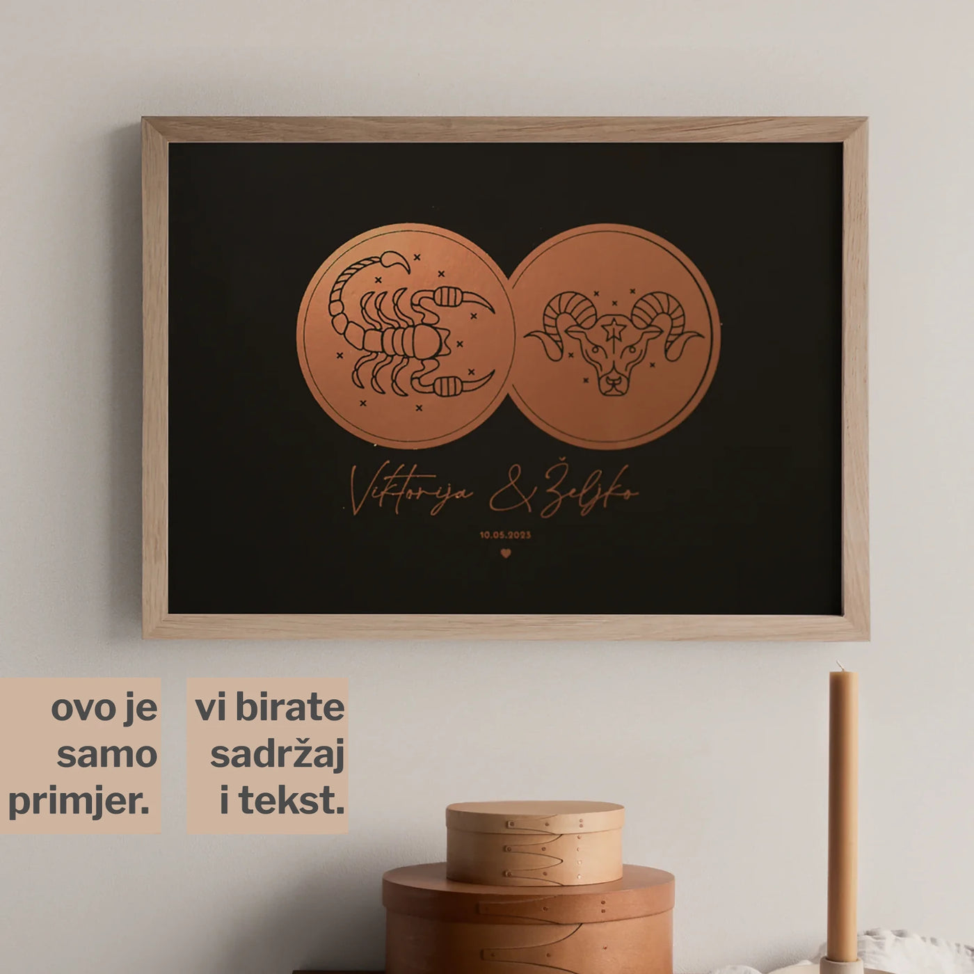 dva horoskopska znaka za parove print s metalnom folijom