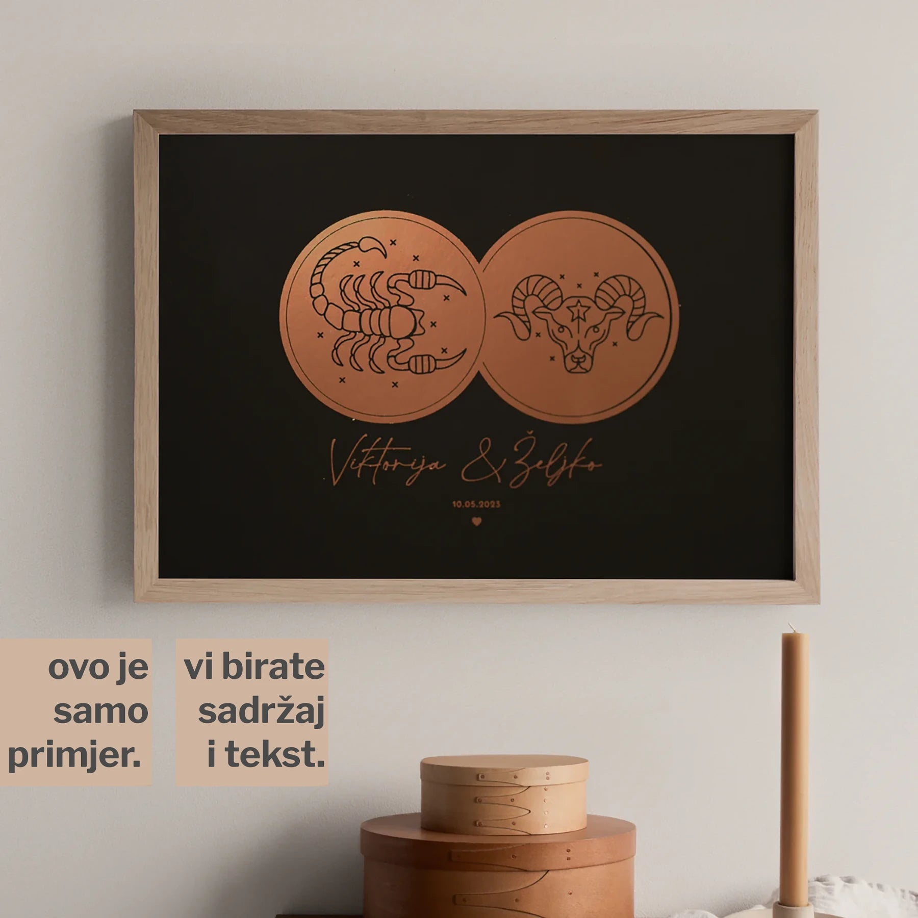 dva horoskopska znaka za parove print s metalnom folijom