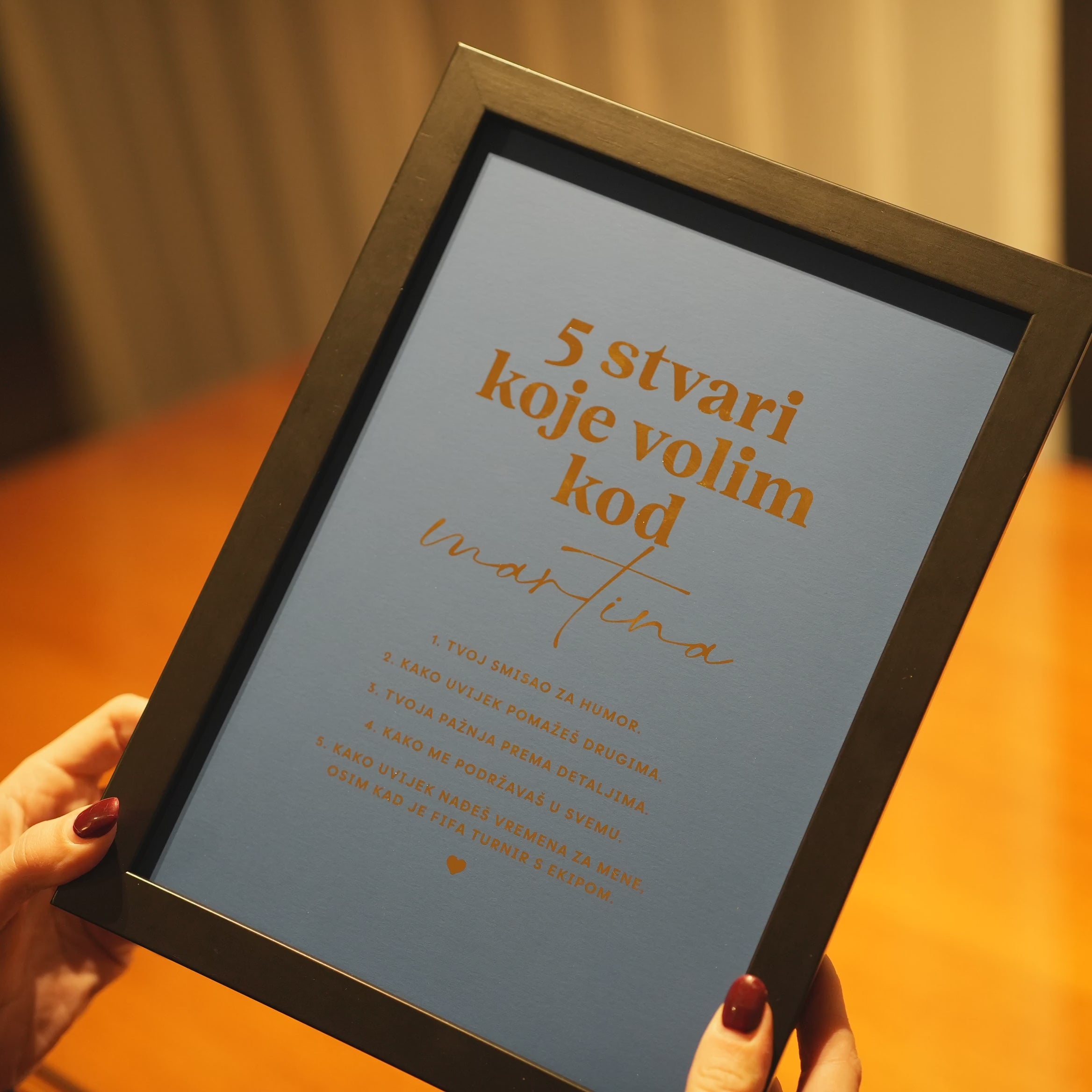 5 stvari koje volim kod tebe personalizirani print s metalnom folijom