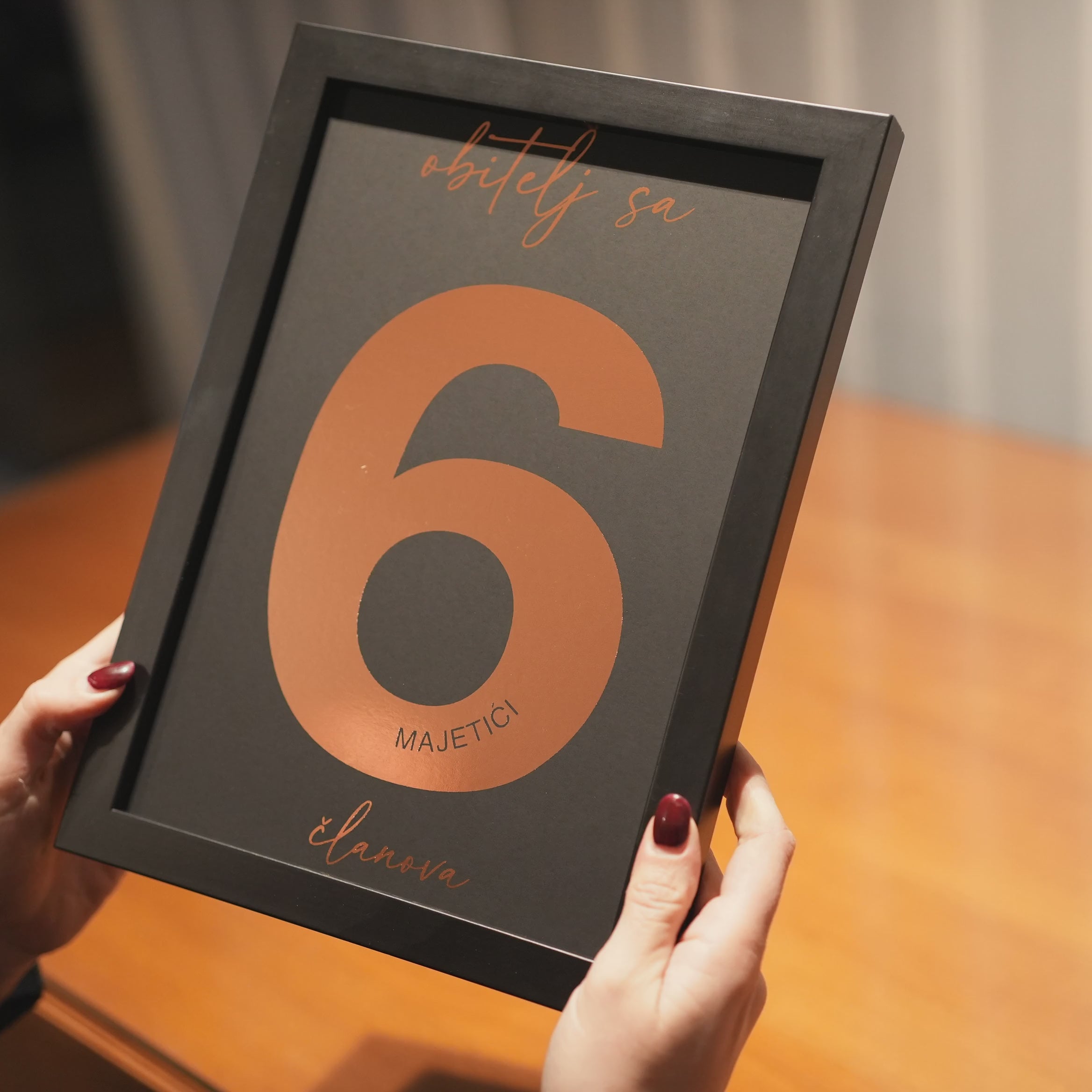 obitelj s 6 članova personalizirani print s metalnom folijom